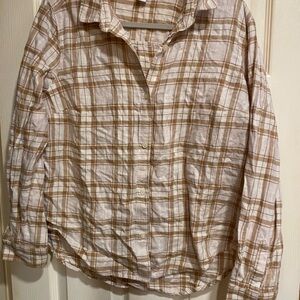 Old Navy Cream and Brown Plaid Button-Up Shirt